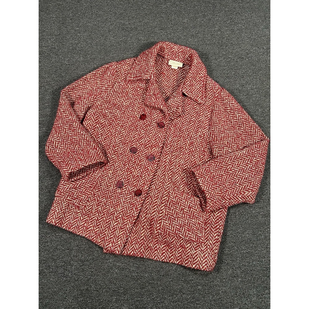 Boyne Valley Weavers‎ Jacket Women XL Red Tweed Herringbone Wool Dbl Breasted
